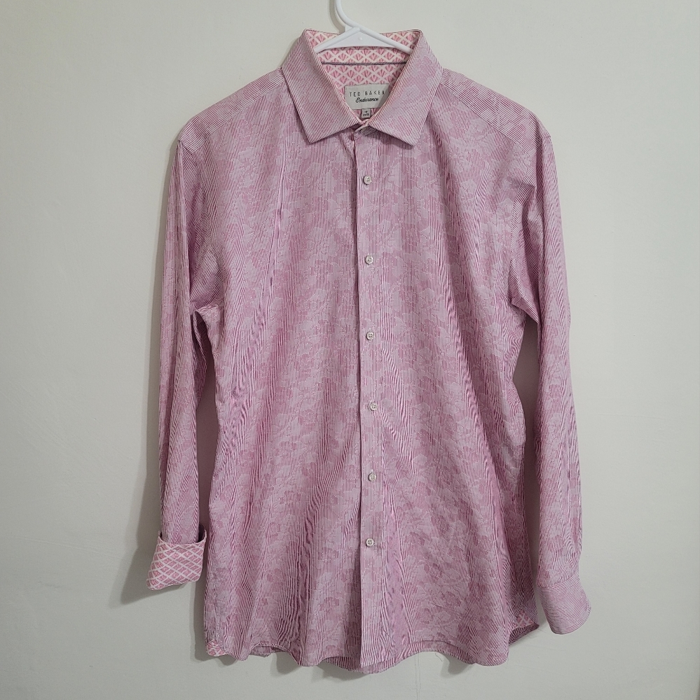 TED BAKER ENDURANCE PINK FLORAL/HIBISCUS FLOWER DRESS SHIRT 16, 32/33 TW…